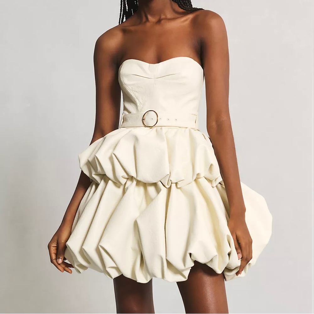 Anthropologie Faux Leather Strapless Mini Dress Ivory Bubble Medium - Picture 5 of 16